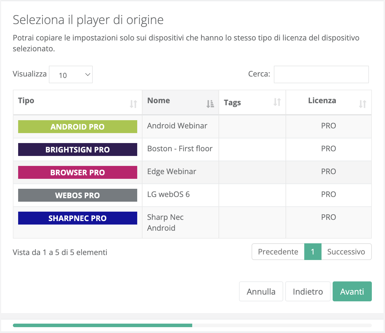 Selezione player sorgente